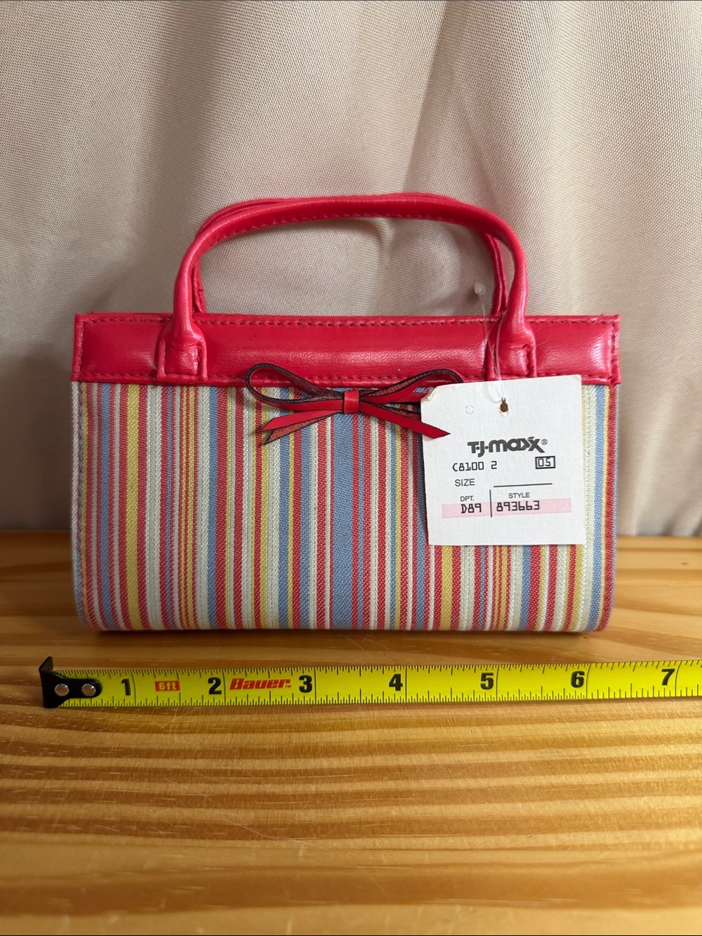 NWT Y2K Mini Satchel Purse Red Striped Canvas Small Baguette Bag Bow